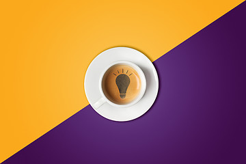 Image showing Lightbulb made in cup of coffee. Brain storm, idea concept or coffee-break.