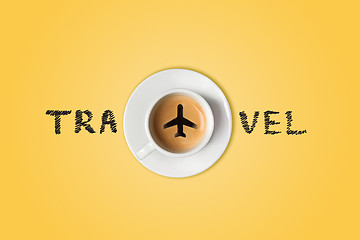 Image showing The travel concept. The airport coffee cup. Top view