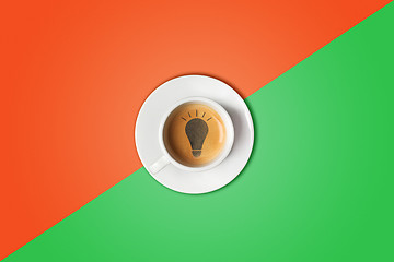 Image showing Lightbulb made in cup of coffee. Brain storm, idea concept or coffee-break.