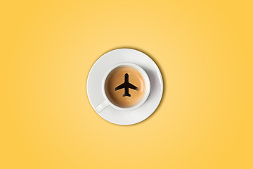 Image showing The travel concept. The airport coffee cup. Top view