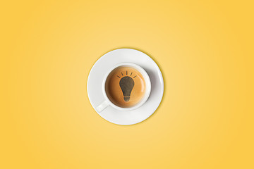 Image showing Lightbulb made in cup of coffee. Brain storm, idea concept or coffee-break.
