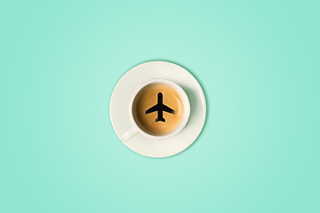 Image showing The travel concept. The airport coffee cup. Top view