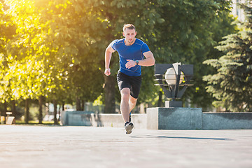 Image showing Man running in park at morning. Healthy lifestyle concept