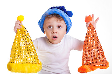 Image showing Happy little smiling boy with christmas hat.