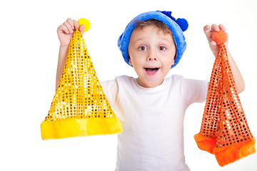 Image showing Happy little smiling boy with christmas hat.