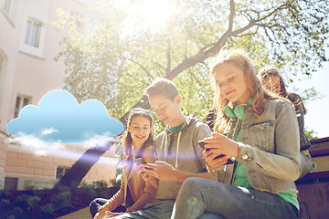 Image showing teenage friends with smartphone and headphones