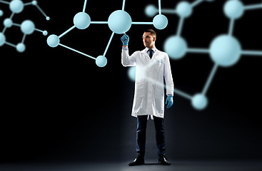 Image showing scientist in lab coat with molecules