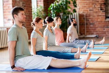 Image showing group of people doing yoga staff pose at studio