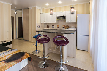 Image showing Interior studio apartments, view of the kitchen and the bar