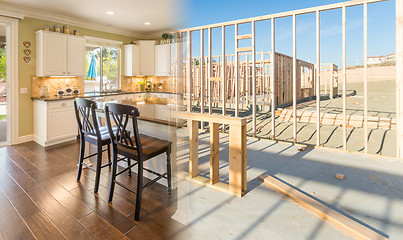 Image showing Transition of Beautiful New Home Kitchen From Framing To Complet