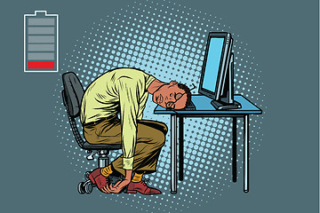 Image showing sleeping African businessman at the computer