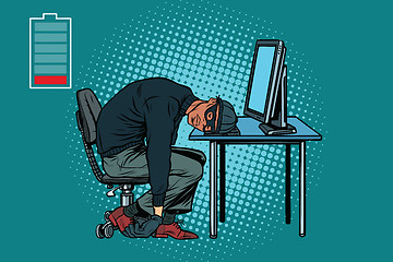 Image showing Sleeping African hacker at the computer