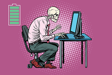 Image showing Skeleton worker working on computer