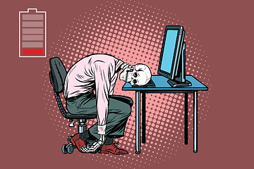 Image showing dead businessman skeleton at the computer