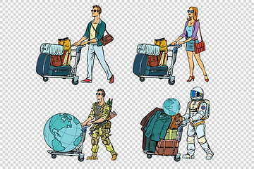 Image showing Set travelers man woman soldier and astronaut