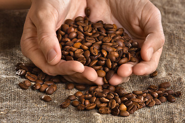 Image showing hands with coffee beans