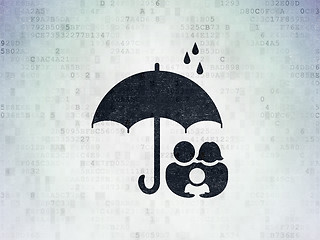 Image showing Privacy concept: Family And Umbrella on Digital Data Paper background