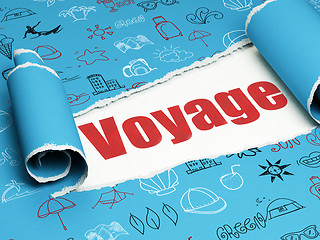 Image showing Vacation concept: red text Voyage under the piece of  torn paper