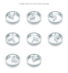 Image showing Timeline icons set: different views of metallic Clock, transparent shadow, EPS 10 vector.