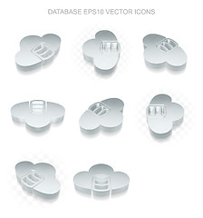 Image showing Programming icons set: different views of metallic Database With Cloud, transparent shadow, EPS 10 vector.