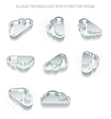 Image showing Cloud technology icons set: different views of metallic Cloud, transparent shadow, EPS 10 vector.