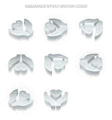 Image showing Insurance icons set: different views of metallic Heart And Palm, transparent shadow, EPS 10 vector.