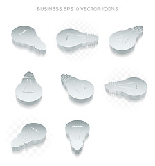 Image showing Finance icons set: different views of metallic Light Bulb, transparent shadow, EPS 10 vector.