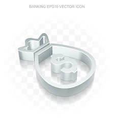 Image showing Banking icon: Flat metallic 3d Money Bag, transparent shadow, EPS 10 vector.
