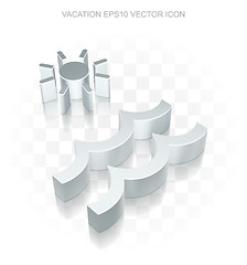 Image showing Travel icon: Flat metallic 3d Beach transparent shadow, EPS 10 vector.