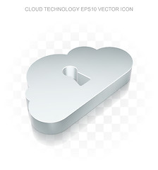 Image showing Cloud technology icon: Flat metallic 3d Cloud With Keyhole, transparent shadow EPS 10 vector.