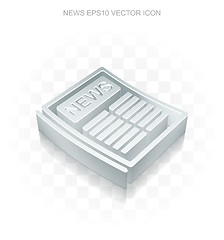 Image showing News icon: Flat metallic 3d Newspaper, transparent shadow, EPS 10 vector.