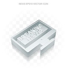 Image showing News icon: Flat metallic 3d Breaking News On Screen, transparent shadow, EPS 10 vector.