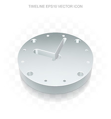 Image showing Time icon: Flat metallic 3d Clock, transparent shadow, EPS 10 vector.