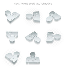 Image showing Medicine icons set: different views of metallic Doctor, transparent shadow, EPS 10 vector.