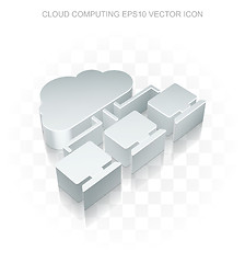 Image showing Cloud networking icon: Flat metallic 3d Cloud Network, transparent shadow EPS 10 vector.