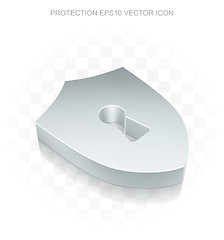 Image showing Privacy icon: Flat metallic 3d Shield With Keyhole, transparent shadow, EPS 10 vector.