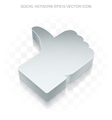 Image showing Social media icon: Flat metallic 3d Thumb Up, transparent shadow EPS 10 vector.