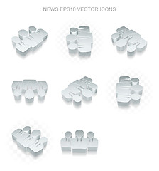 Image showing News icons set: different views of metallic Business People, transparent shadow, EPS 10 vector.