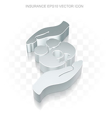 Image showing Insurance icon: Flat metallic 3d Family And Palm, transparent shadow, EPS 10 vector.