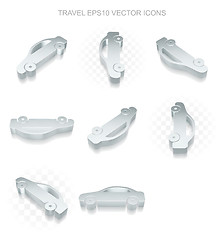 Image showing Travel icons set: different views of metallic Car, transparent shadow, EPS 10 vector.