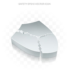 Image showing Protection icon: Flat metallic 3d Broken Shield, transparent shadow, EPS 10 vector.