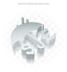Image showing Protection icon: Flat metallic 3d Money And Umbrella, transparent shadow, EPS 10 vector.
