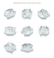 Image showing Money icons set: different views of metallic Money Box, transparent shadow, EPS 10 vector.