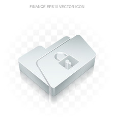 Image showing Business icon: Flat metallic 3d Folder With Lock, transparent shadow, EPS 10 vector.