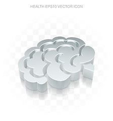 Image showing Health icon: Flat metallic 3d Brain, transparent shadow, EPS 10 vector.