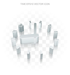 Image showing Time icon: Flat metallic 3d Clock, transparent shadow, EPS 10 vector.