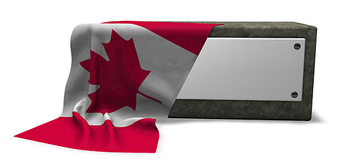 Image showing stone socket with blank sign and flag of canada - 3d rendering