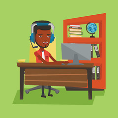 Image showing Business man with headset working at office.