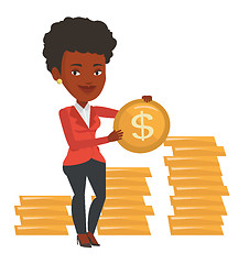 Image showing Successful businesswoman with dollar coin.