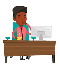 Image showing Tired employee working in office.